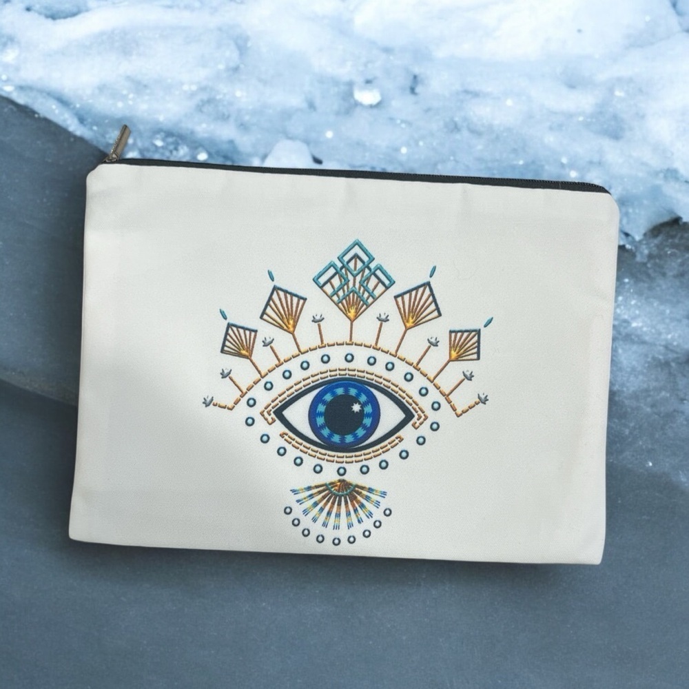 Egyptian Eye Screen Print Lined Cosmetic Bag
